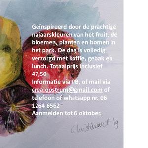 Aquarel schilderen, thema herfst en oogst in fruitpark, volledig verzorgd.